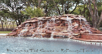 image of rock waterfall using painted schist boulders and all rock spa